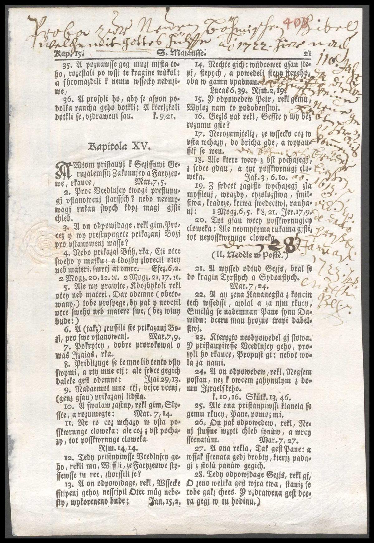 Probedruck der Böhmischen Bibel 1713
