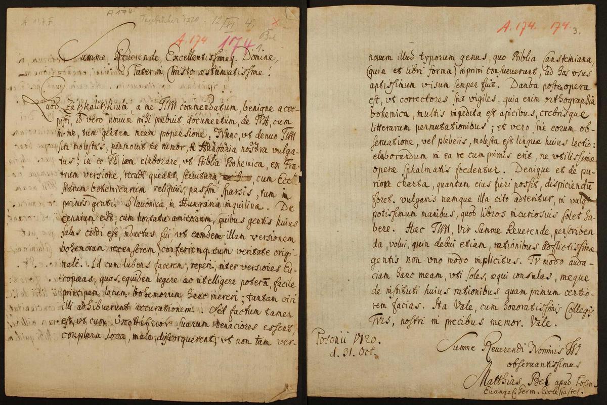 Brief von Mátyás Bél