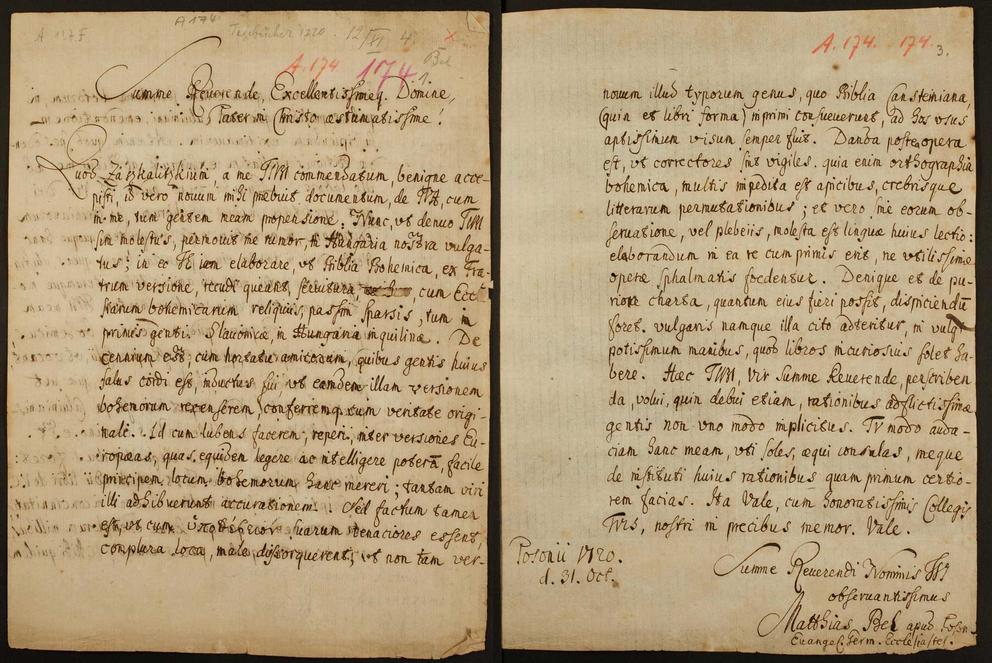 Brief von Mátyás Bél